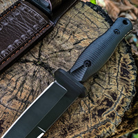 Couteau de survie à lame fixe Full Tang, finition oxyde noir, manche en fibre de nylon, pour camping et situations d'urgence en extérieur