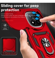 Coque de Téléphone de Luxe Antichoc avec Fenêtre Coulissante et Anneau Support pour Xiaomi Redmi Note 14 Pro Plus 5G