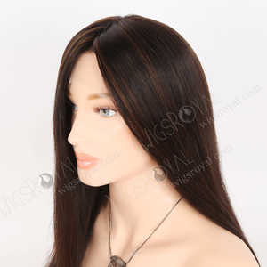 Precioso cabello marrón oscuro con reflejos, tapa sin pegamento superior de seda realista, pelucas de cabello humano recto de 16 pulgadas para mujeres caucásicas - Product Image 4