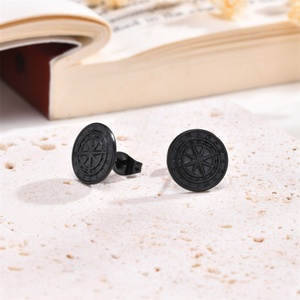 Bijoux personnalisés Hip Hop, cadeau pour homme, breloque, acier inoxydable plaqué or, boucles d'oreilles boussole, résistantes à l'eau - Product Image 5