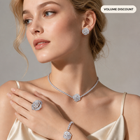 Ensemble de bijoux 3D CZ Rose pour femmes, collier, bague, boucles d'oreilles, bracelet, couleur argent, scintillant, élégant, délicat, cadeau d'anniversaire
