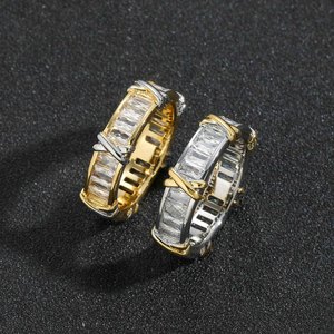 Hip Hop Two Tone <b>Cross</b> <b>Ring</b> T Square Zircon Shiny Time <b>Ring</b> Hip Hop <b>Ring</b> - Product Image 3