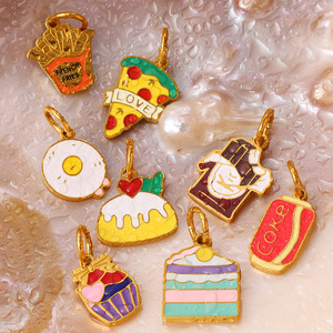 Dijes con forma de comida de aleación de zinc, accesorios de joyería DIY para regalo, juego de dijes colgantes unisex con diseños de pastel, patatas fritas y café - Product Image 3