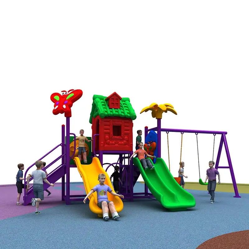 Popular parque temático playground ao ar livre escalada diversões plástico crianças slide swing e slide playground