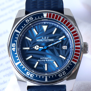 Montre mécanique automatique vintage MINUTETIME avec logo personnalisé NH35, étanche, pour hommes, cadran à motif de feuille bleue samouraï - Product Image 1