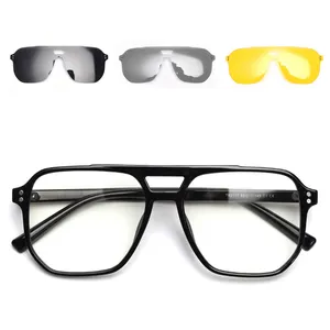 Gafas magnéticas polarizadas uv400 TR90 para hombre y mujer, lentes ópticas fame con clip, color amarillo