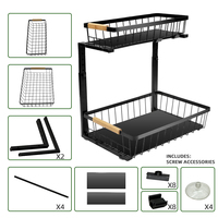 Étagère de rangement en métal en forme de L à 2 niveaux pour cuisine et salle de bain, tiroir coulissant réglable en hauteur