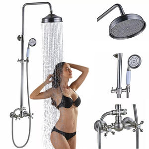 Juego de Ducha de Latón Estilo Retro Europeo con Válvula de Cerámica, Sistema de Montaje en Pared con Barra Deslizante, para Uso en Hogar y Hotel