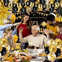 Décorations d'anniversaire en or noir pour hommes et femmes |   Bannière Joyeux Anniversaire, Toile de Fond, Nappe, Rideaux Métalliques, Arche de Ballons pour Lui