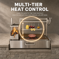 Barbecue Santa Maria en acier inoxydable avec foyer à charbon, barbecue commercial argentin pour la cuisson en extérieur sur patio et dans le jardin