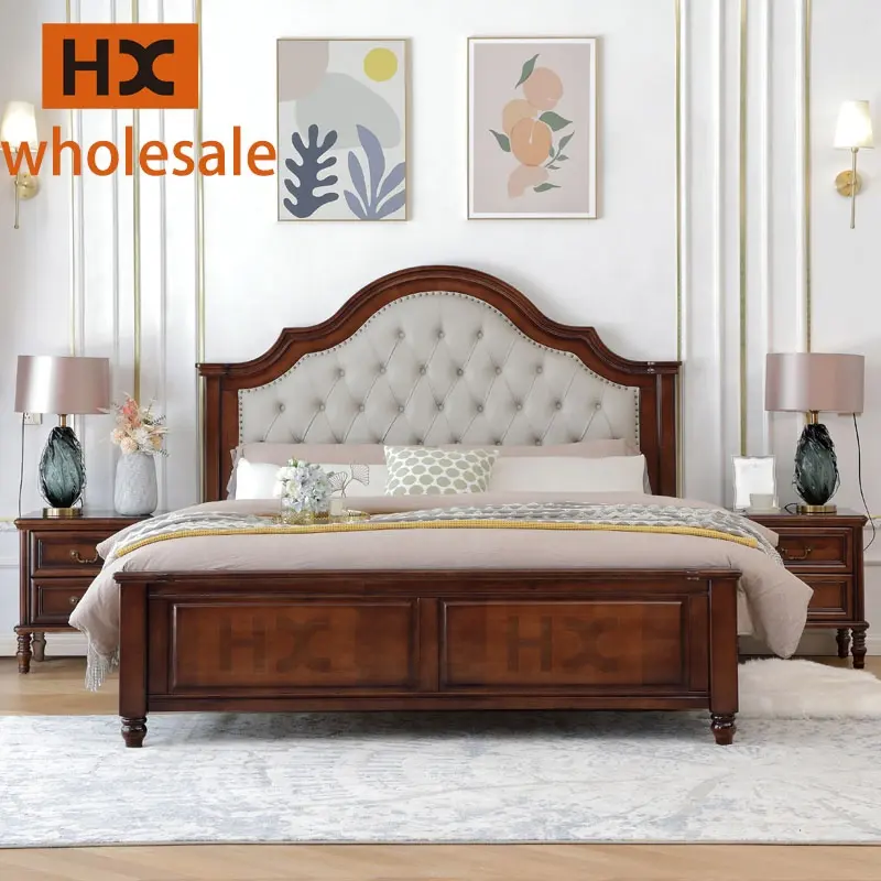 फैक्टरी थोक मूल्य अमेरिकी शैली लकड़ी के बेड ठोस लकड़ी बेड बेडरूम सेट रानी राजा आकार बिस्तर
