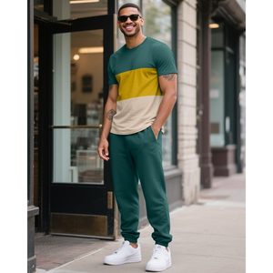 Conjunto Deportivo Personalizado de 2 Piezas para Hombre, Sudadera de Manga Corta y Pantalones Deportivos, Ropa Deportiva Informal de Verano, Tejido Transpirable - Product Image 2
