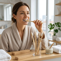 Brosse à dents en bambou naturel écologique, brosse à dents en bois biodégradable, brosse à dents en bois organique, emballage en boîte kraft zéro déchet