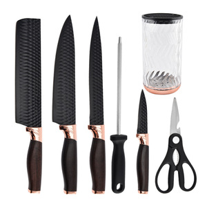 7-Pcs Non-Stick Chef Knife Set Includes Knife <b>Holder</b> Sharpening <b>Rod</b> Kitchen Scissors for Home Cooking and Gift - Product Image 1