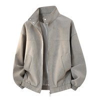 Veste grise premium à col montant pour homme en similicuir PU, manteau personnalisé pour l'automne, style streetwear