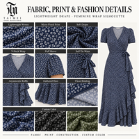 Robe longue décontractée d'été pour femme, style OEM ODM, à motif floral, manches courtes bouffantes et ourlet à volants