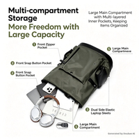 Sac à dos élégant pour ordinateur portable avec rabat, logo personnalisable disponible, résistant à l'eau, multiples poches de rangement pour les trajets professionnels