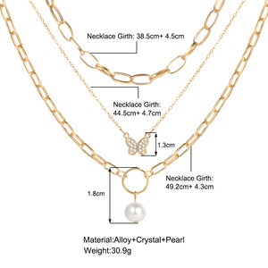 Collier multi-rangs avec pendentif papillon et perle pour femmes, ensemble de collier ras du cou, bijoux plaqués or, chaîne en alliage - Product Image 6