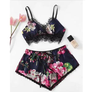 Setelan Lingerie sutra piyama pendek Satin wanita baru kustom mode - Product Image 4