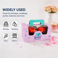 Boîte d'emballage personnalisée pour cupcakes avec fenêtre transparente et poignée, en papier imprimé, vente en gros pour boulangerie et livraison de cadeaux