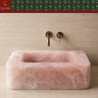 Lavabo rectangulaire en marbre rose quartz de luxe GOLDKING pour salle de bain, hôtel, villa, meuble-lavabo personnalisé en pierre