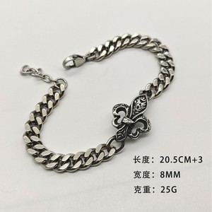 Bracelet en acier inoxydable vintage noir Fleur de Lys, chaîne réglable, bijoux rétro pour hommes et femmes - Product Image 4