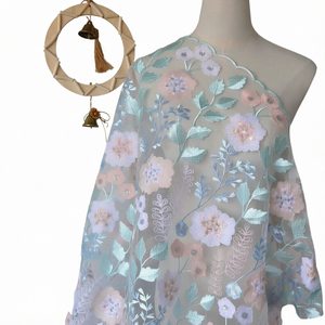 Tela de Encaje con Lentejuelas y Flores Azules, <span class=keywords><strong>Malla</strong></span> de Color, Tela Bordada y con Lentejuelas para Vestidos de Novia y de Noche - Product Image 1