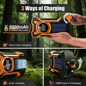 วิทยุฉุกเฉินพลังงานแสงอาทิตย์แบบมือหมุน ALECTER ขายดี พร้อมพาวเวอร์แบงค์ความจุสูงอเนกประสงค์ กันน้ำระดับ IPX5 สำหรับการเอาชีวิตรอดและช่วยเหลือ - Product Image 4