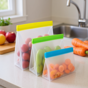 BPA Free Reusable Food Storage Bags 3-<b>Pack</b> With Leakproof Seal For Snacks, Sandwiches, <b>Freezer</b> & Dishwasher Safe Plastic Bags In - Product Image 2