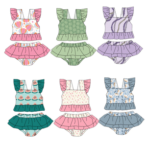 2026 Summer Boutique Girls Swimsuit Double Lace Baby Girls Beach Dress Flower Petals Short Sleeve Design Girls Swimsuit