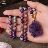 Trendy küme ametist kristal kolye emperyal Jasper namaz boncuk kazak kolye klasik stil düğün takı hediye