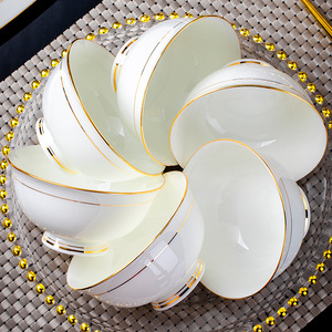 Service de vaisselle en porcelaine fine avec bordure dorée et motif double ligne, ensemble de bols et assiettes en porcelaine <span class=keywords><strong>blanche</strong></span> pour hôtel, restaurant et maison - Product Image 2