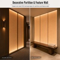 Maille de fil de cuivre laminée EVA, verre décoratif 6mm 8mm certifié CE pour cloison de hall d'hôtel, mur d'accentuation, taille personnalisée