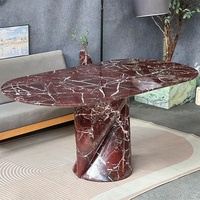 Table de salle à manger ovale de luxe en marbre rouge Levanto, marbre moderne de bonne qualité pour table de salle à manger de base, designs pour salle à manger