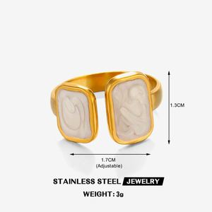 18K Gold Plated Stainless Steel Black White Drip Oil Square <b>Ring</b> Ladies' Trendy No Fade <b>Adjustable</b> <b>Rings</b> High Quality New - Product Image 5