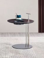 Table basse moderne de luxe en acier inoxydable avec table d'appoint en cuir pleine fleur, petit meuble de salon avec fonction de service de boissons