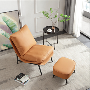 Sillón de Cuero en Oferta, Estructura Metálica, Sillón Acolchado, Sillón Moderno Europeo Económico para Sala de Estar con Reposapiés - Product Image 3