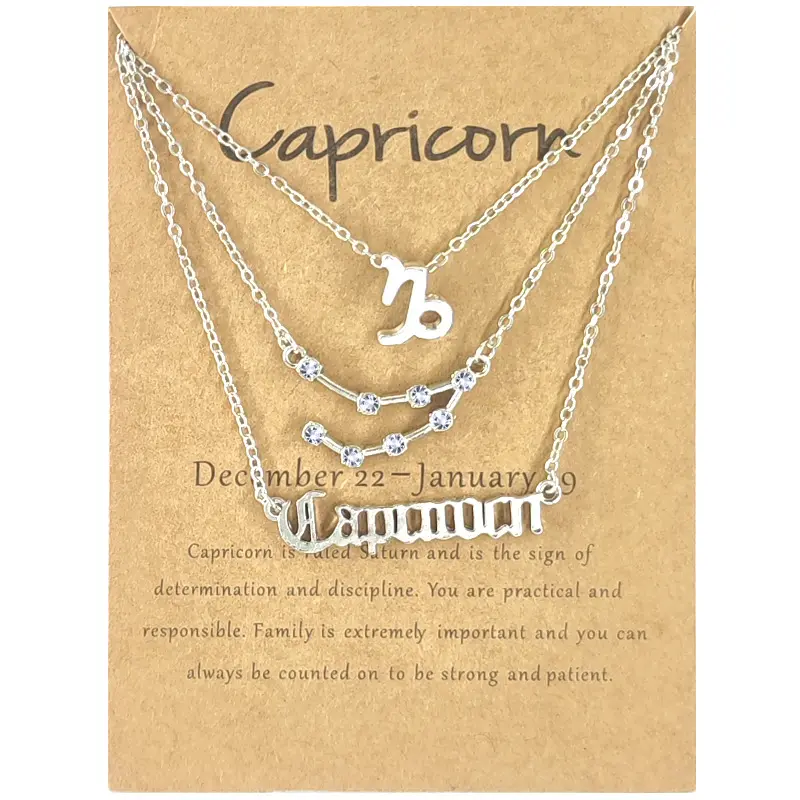 12 zodiac sign necklaces silver plated women girls English letter pendant necklaces 12 horoscope 3pcs/set 3 layer chain necklace