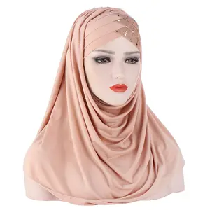 Explosive Milk Silk Skin-friendly Fabric Fashion Forehead Sequins Fight Milk Silk Scarf Hat Malaysia Baotou Hat Hijabs