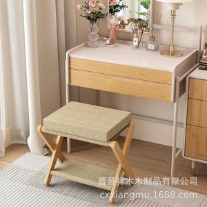 Solid Wood <b>Shoe</b> Changing Stool With <b>Storage</b> Foldable Footrest For Entryway Living Room - Product Image 3