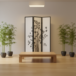 ฉากกั้นห้องแบบพับได้ 3 บาน รุ่น DB Roundhill สีดำ ลายกระดาษโปร่งแสง สไตล์โอเรียนทัล - Product Image 2