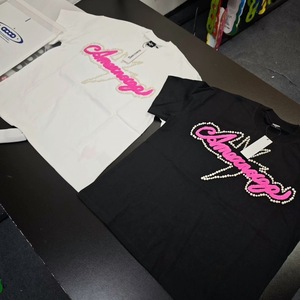เสื้อยืดผู้หญิงลายมุกและตัวอักษรเชนิลล์ "Amour" พิมพ์ลายดาว แขนสั้น ผ้าฝ้าย สไตล์ลำลอง สตรีทแวร์ - Product Image 3