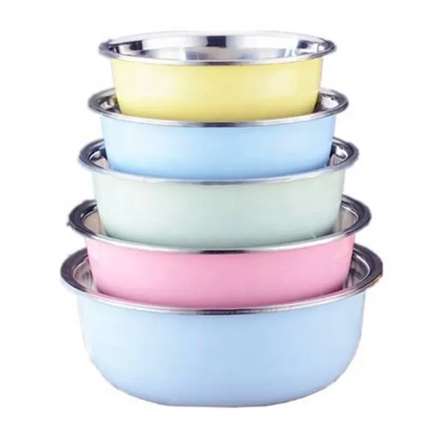 Wholesale Stainless Steel Color Wash Basin Set Soup Bowl Salad Bowl Without Cover Kitchen Supplies