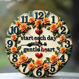 <b>Round</b> Wooden Wall Clock 25x25Cm Farmhouse Style Silent Indoor Home Decor - Product Image 1