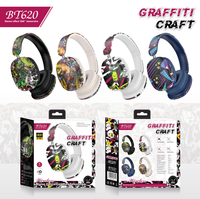 Casque sans fil BT620 pour peinture, casque de jeu graffiti, casque stéréo supra-auriculaire, casque BT avec micro LED