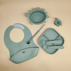 Juego de vajilla de silicona para bebé recién nacido, platos de alimentación, alfombrilla antideslizante de dibujos animados, juegos de cena - Product Image 4