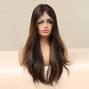 Pelo libre 13x6 HD U Peluca de encaje Fibra sintética Future Peluca suave natural Recta Marrón oscuro Rayas Ombre Peluca mixta - Product Image 5