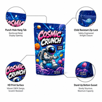 Sacs Mylar anti-odeur personnalisés imprimés 3,5g 7g 14g, pochettes en aluminium découpées à la forme avec fermeture éclair refermable pour bonbons et chewing-gums