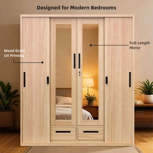Moderno <span class=keywords><strong>armario</strong></span> de 4 puertas Transferencia de grano de madera dormitorio Simple almacenamiento <span class=keywords><strong>armario</strong></span> de Metal acero China diseño hierro <span class=keywords><strong>espejo</strong></span> sala de estar - Product Image 1
