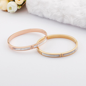 Titanium Steel Bracelet Gold Rose Gold Shell Inlay Geometric Round Design Gift Jewelry - Product Image 1